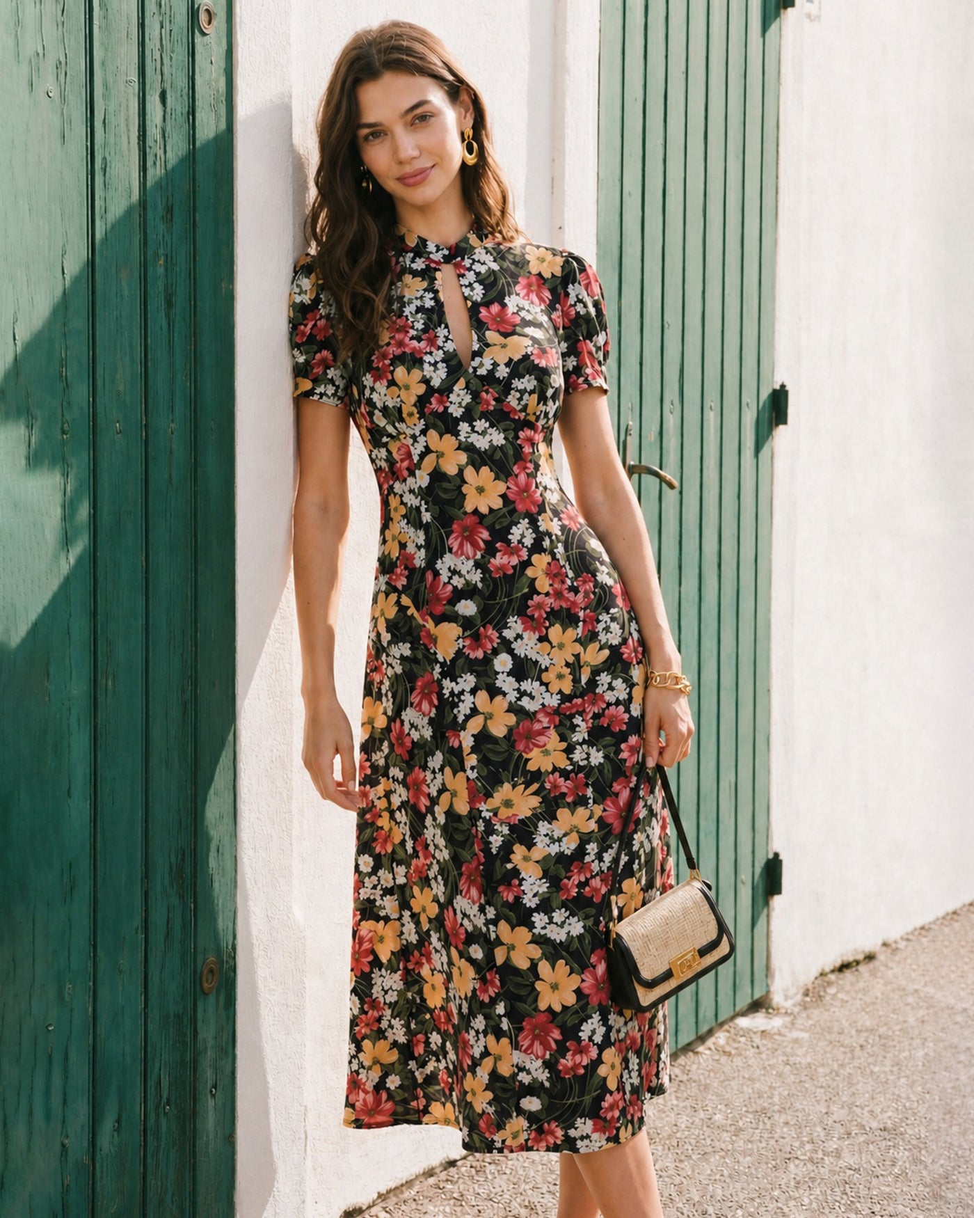 Women's Woven Polyester Midi Dress Dresses - RIHOAS