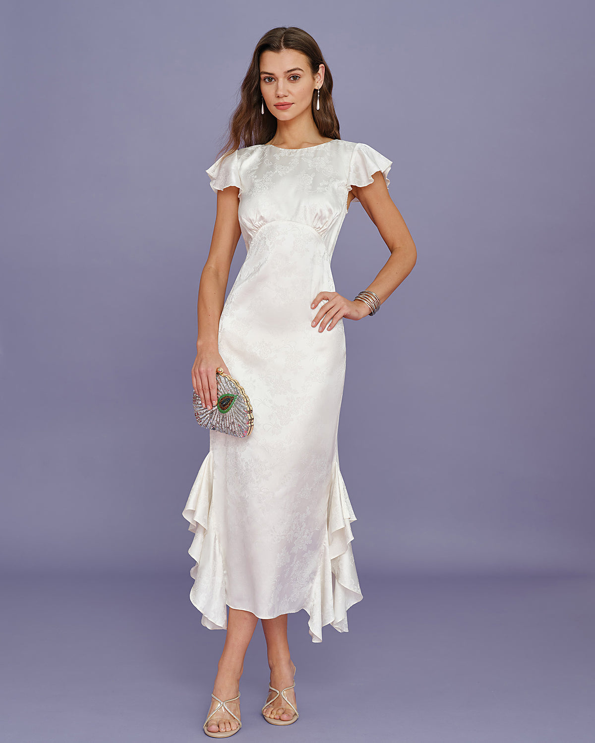 white boat neck midi dress Beige Jacquard Ruffle Dress& Reviews - Beige - Dresses Midi Dress — Structured Graduation Outfits for Men category:Dresses & Skirts Size:Pre order 18 months