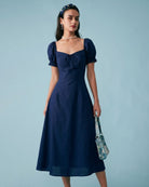 Women's Woven Polyester Midi Dress Dresses - RIHOAS