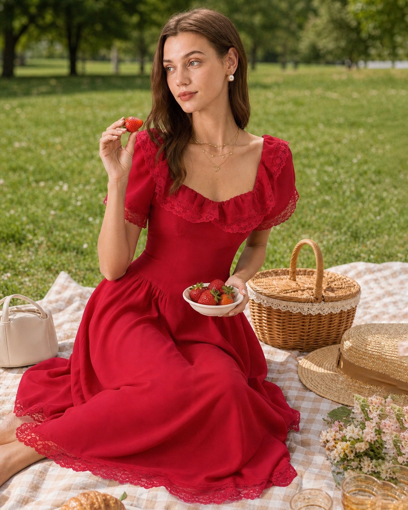 Women's Woven Polyester Midi Dress Dresses - RIHOAS