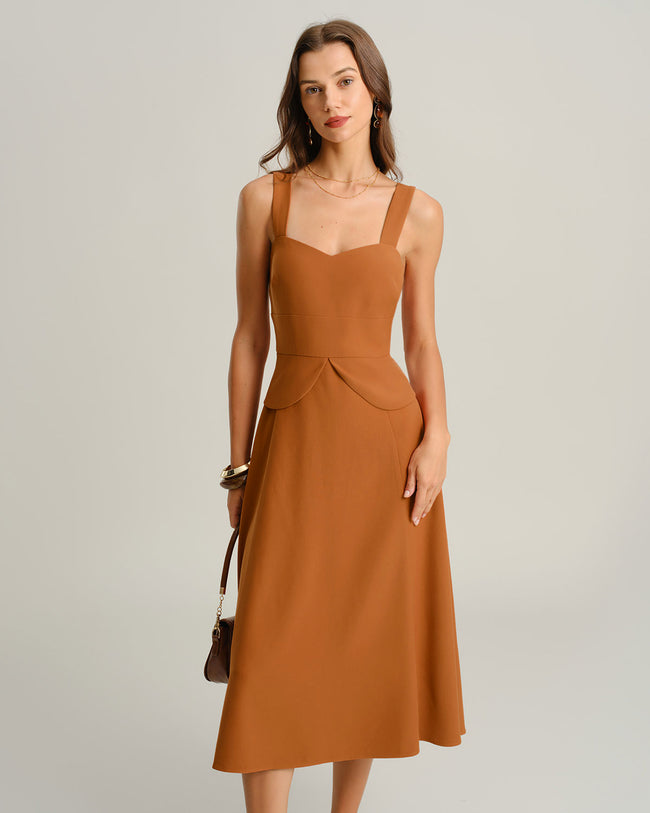 Women's Woven Polyester Midi Dress Dresses - RIHOAS