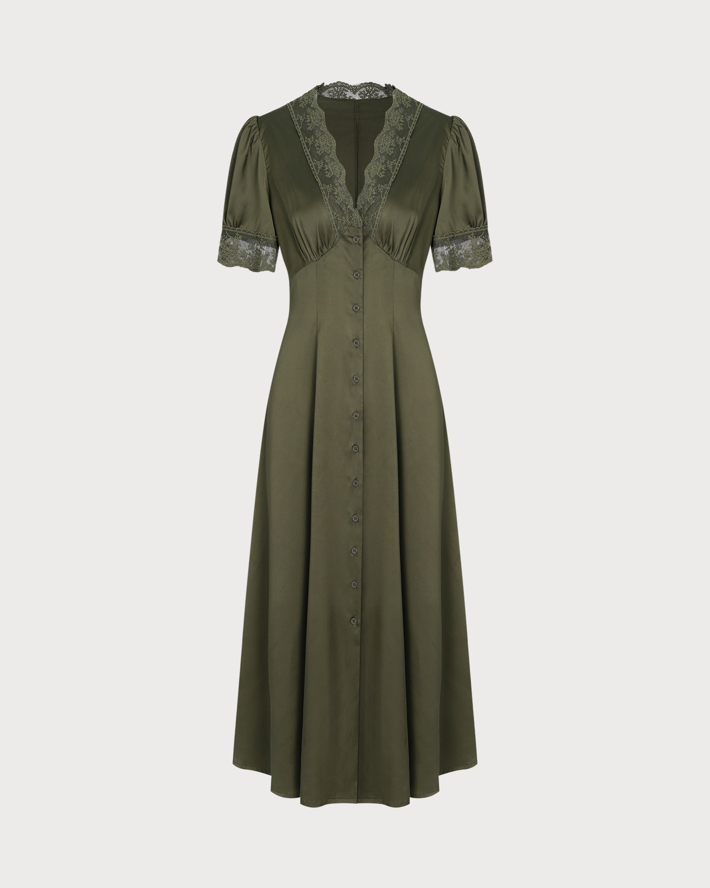 Green Lace Satin Midi Dress & Reviews - Green - Dresses | RIHOAS Green Lace Satin Midi Dress & Reviews - Green - Dresses | RIHOAS