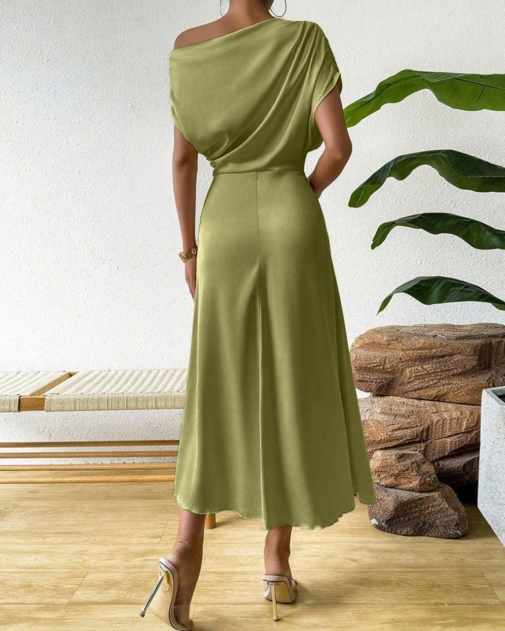 Women's Woven Polyester Midi Dress Dresses - RIHOAS