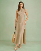 Women's Woven Polyester Midi Dress Dresses - RIHOAS