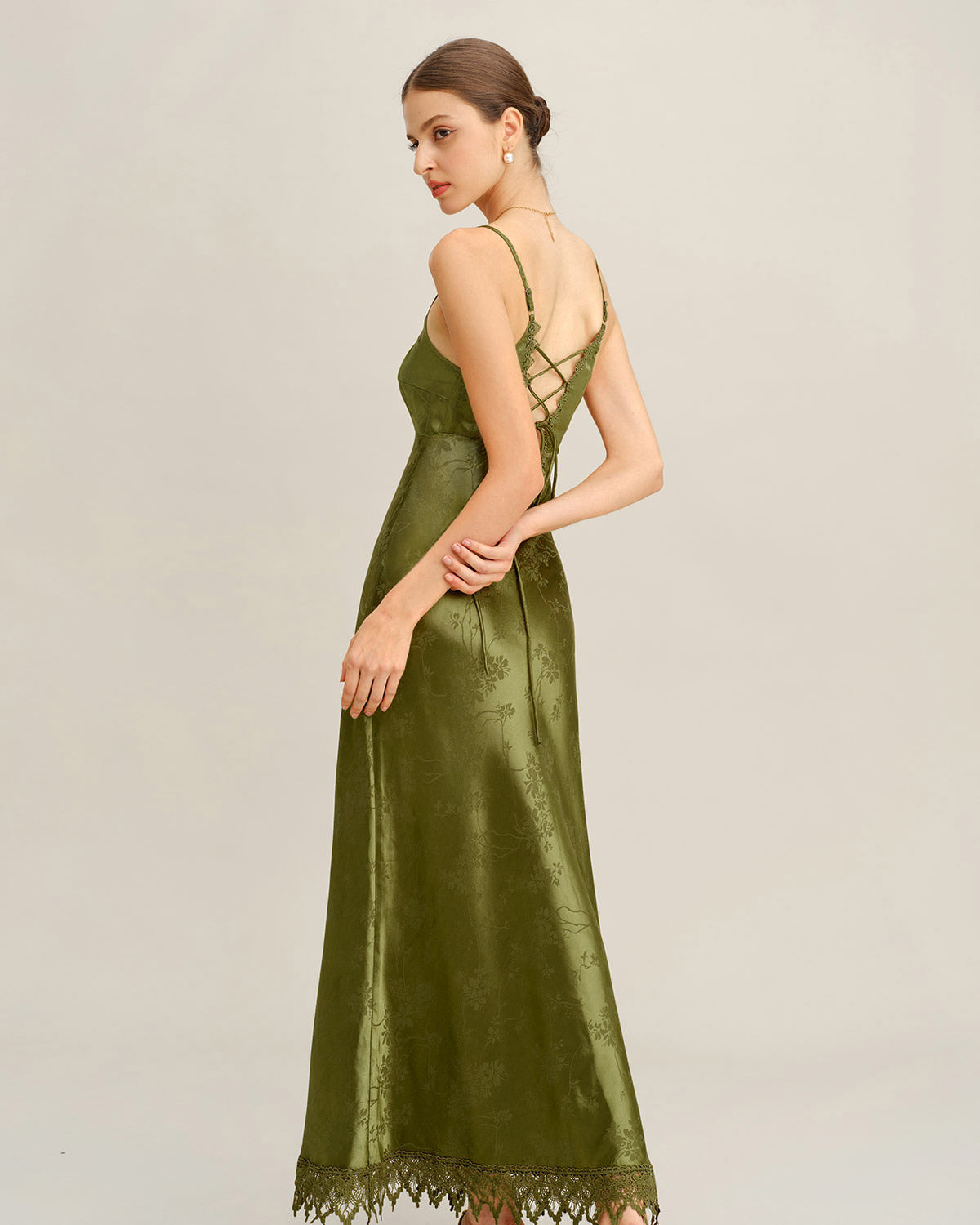 Green Jacquard Corset Slip Maxi Dress Green Jacquard Corset Slip Maxi Dress