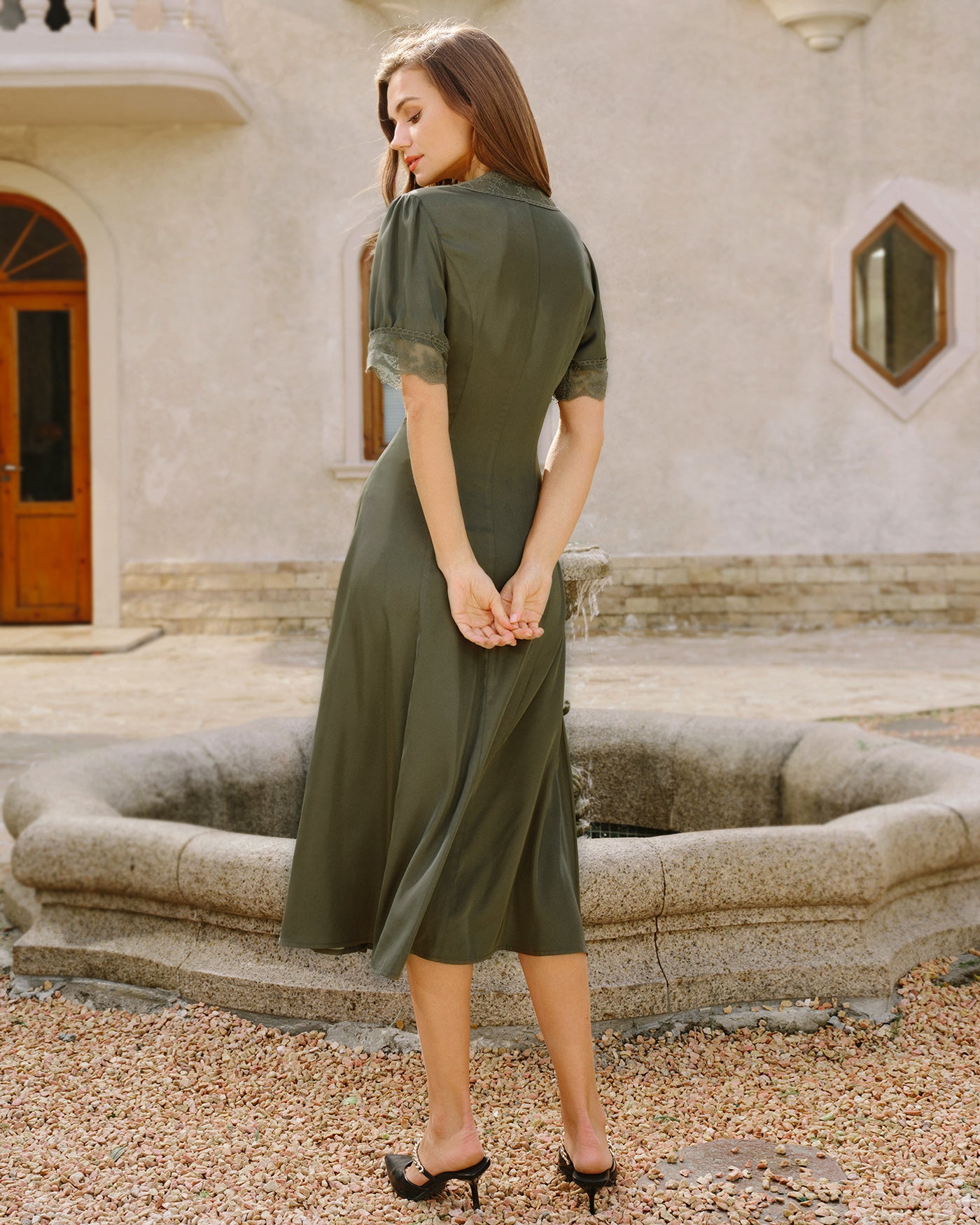 Green Lace Satin Midi Dress & Reviews - Green - Dresses | RIHOAS Green Lace Satin Midi Dress & Reviews - Green - Dresses | RIHOAS