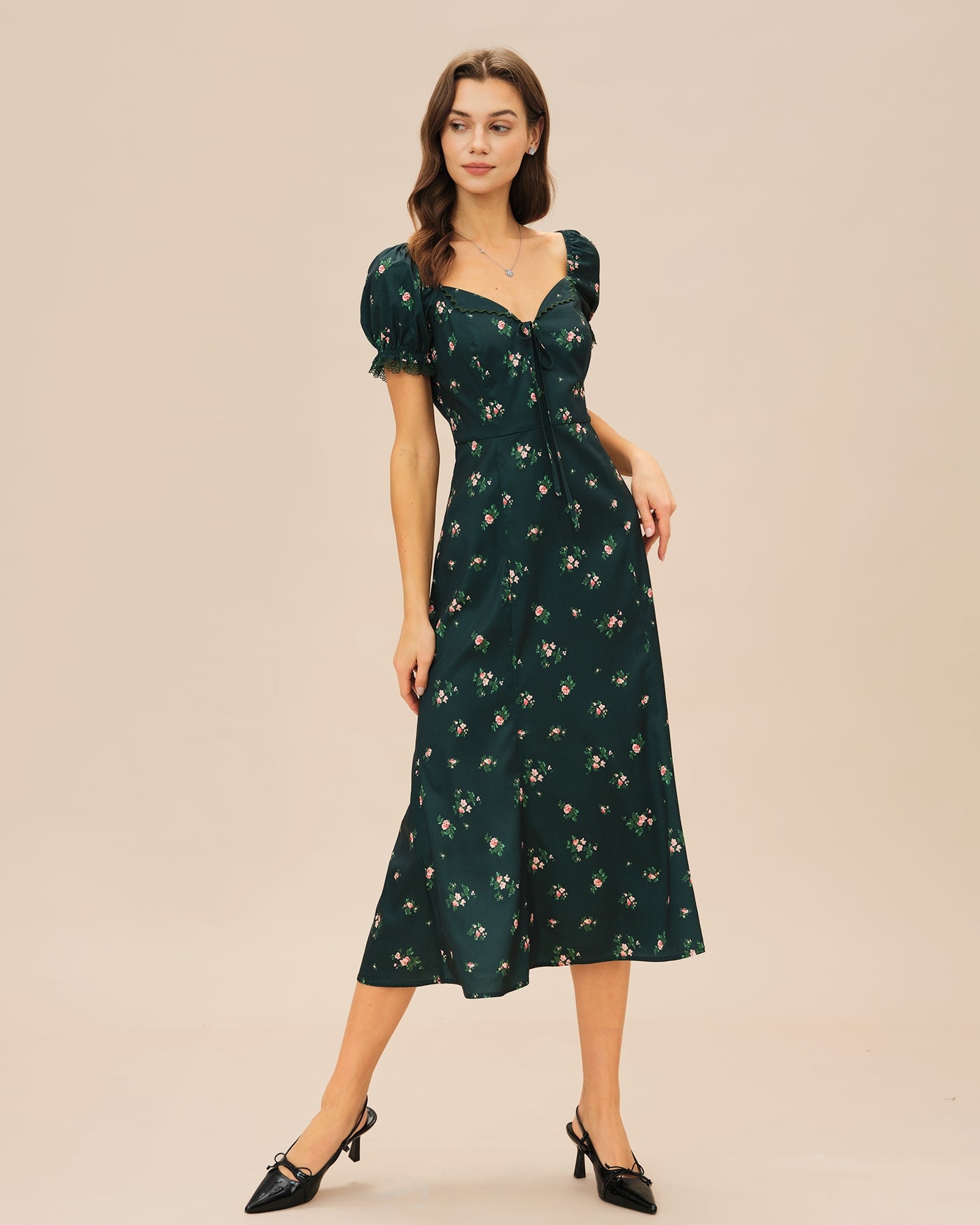 Rihoas Short Sleeve Floral Midi Dress