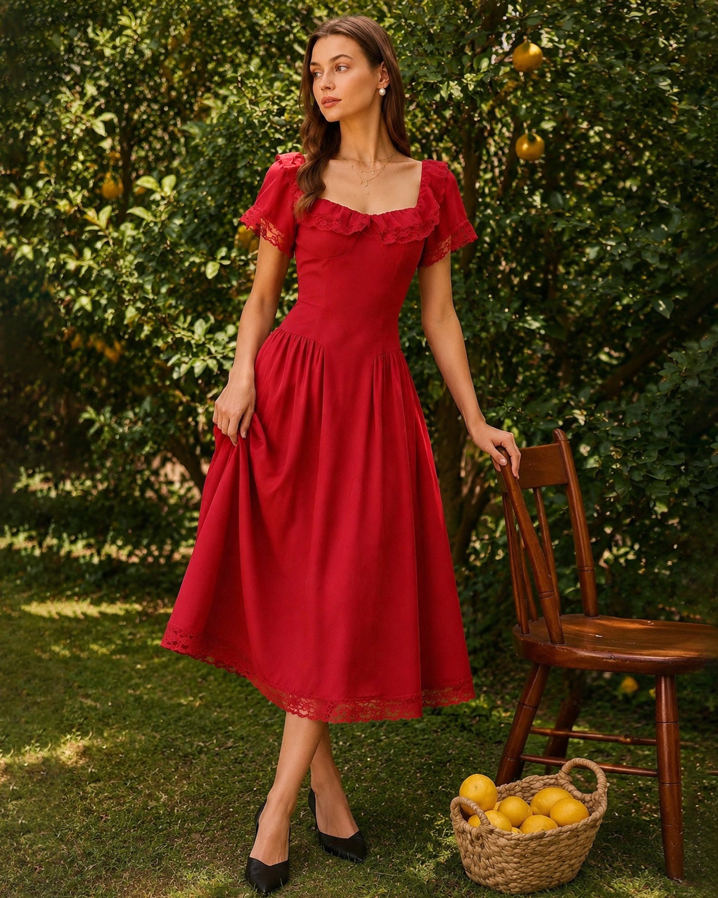 Women's Woven Polyester Midi Dress Dresses - RIHOAS
