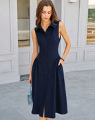 Women's Woven Polyester Midi Dress Dresses - RIHOAS