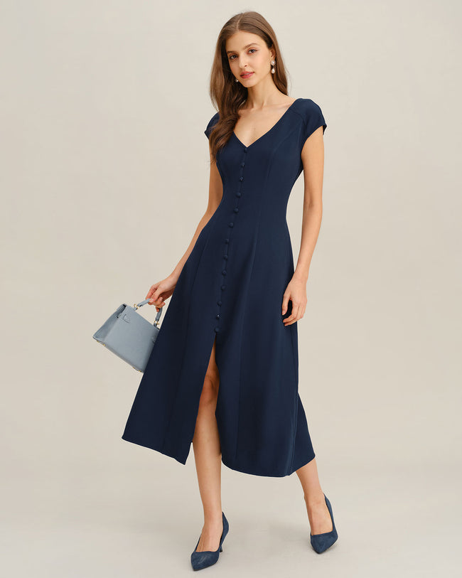 Women's Woven Polyester Midi Dress Dresses - RIHOAS