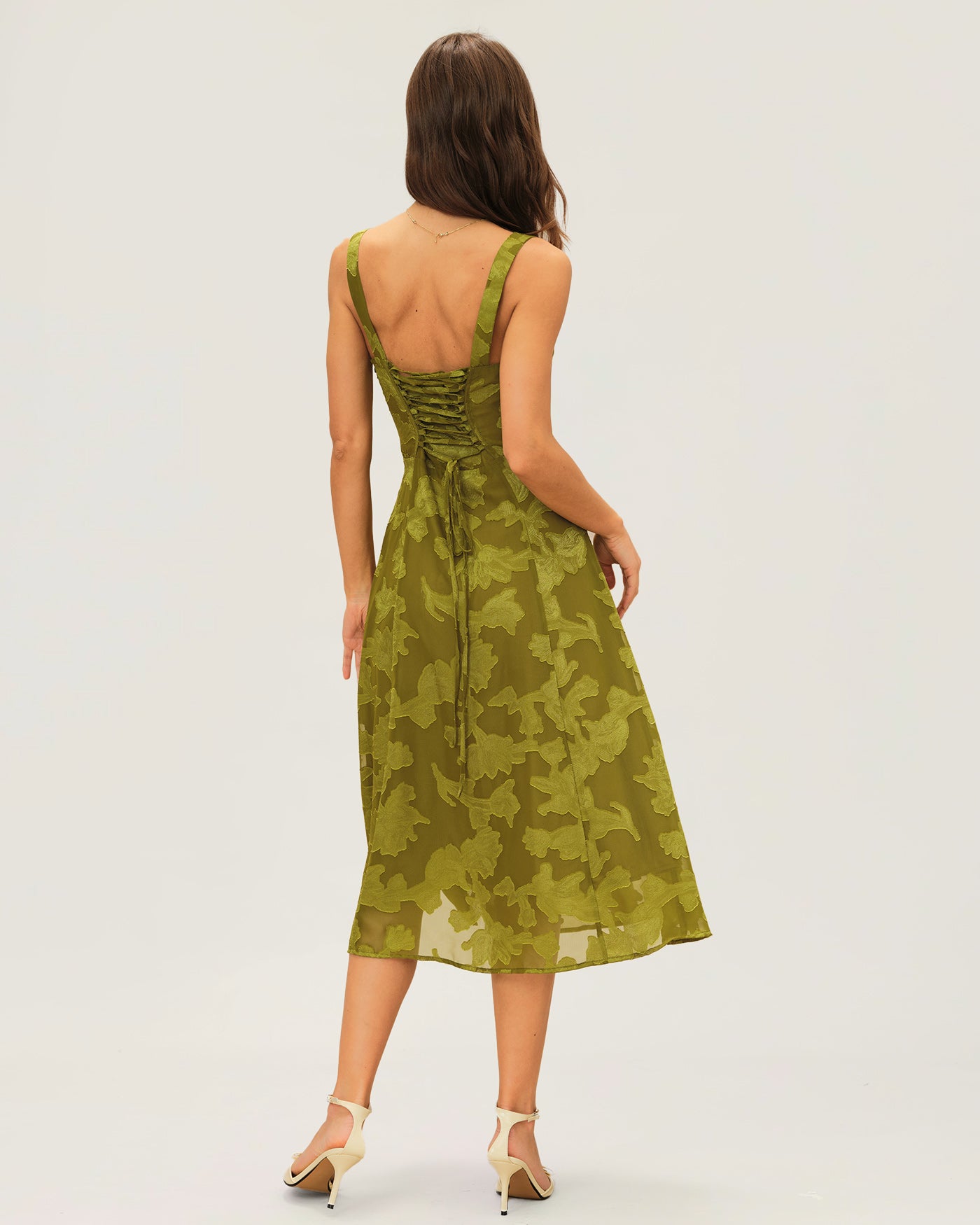 Riho　0324 Green Square Neck Jacquard Midi Dress & Reviews - Green - Dresses