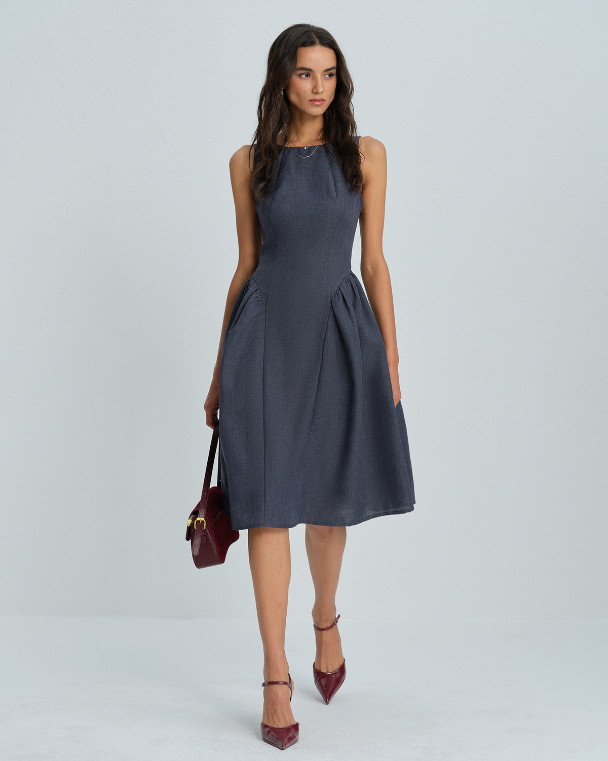 Women's Woven Polyester Midi Dress Dresses - RIHOAS