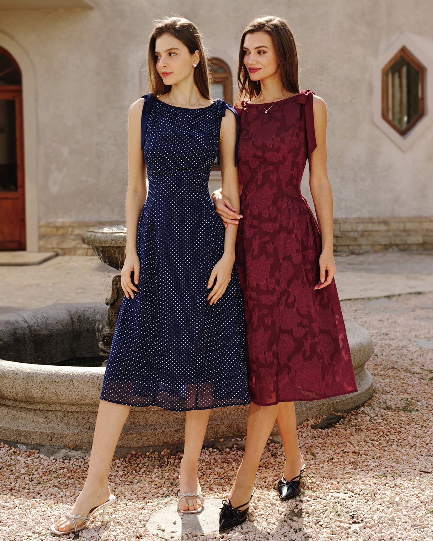 Red Jacquard Chiffon Midi Dress & Reviews - Red - Dresses | RIHOAS Red Jacquard Chiffon Midi Dress & Reviews - Red - Dresses | RIHOAS