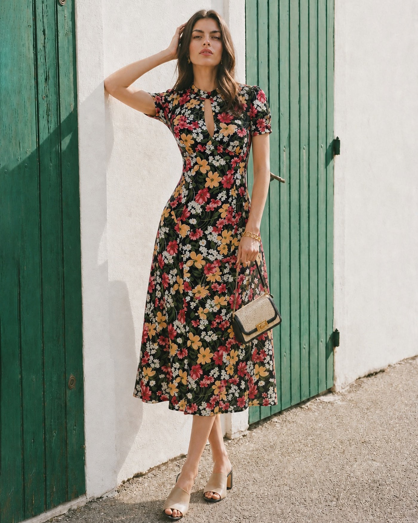 Women's Woven Polyester Midi Dress Dresses - RIHOAS