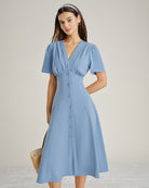 Women's Woven Polyester Midi Dress Dresses - RIHOAS