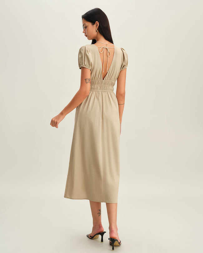 Women's Woven Polyester Midi Dress Dresses - RIHOAS