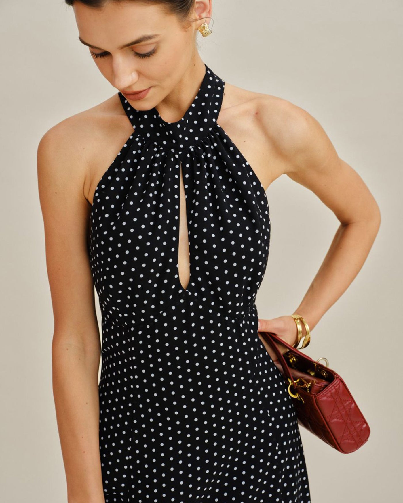 Black Polka Dot Halter Midi Dress & Reviews - Black - Dresses | RIHOAS Black Polka Dot Halter Midi Dress & Reviews - Black - Dresses | RIHOAS