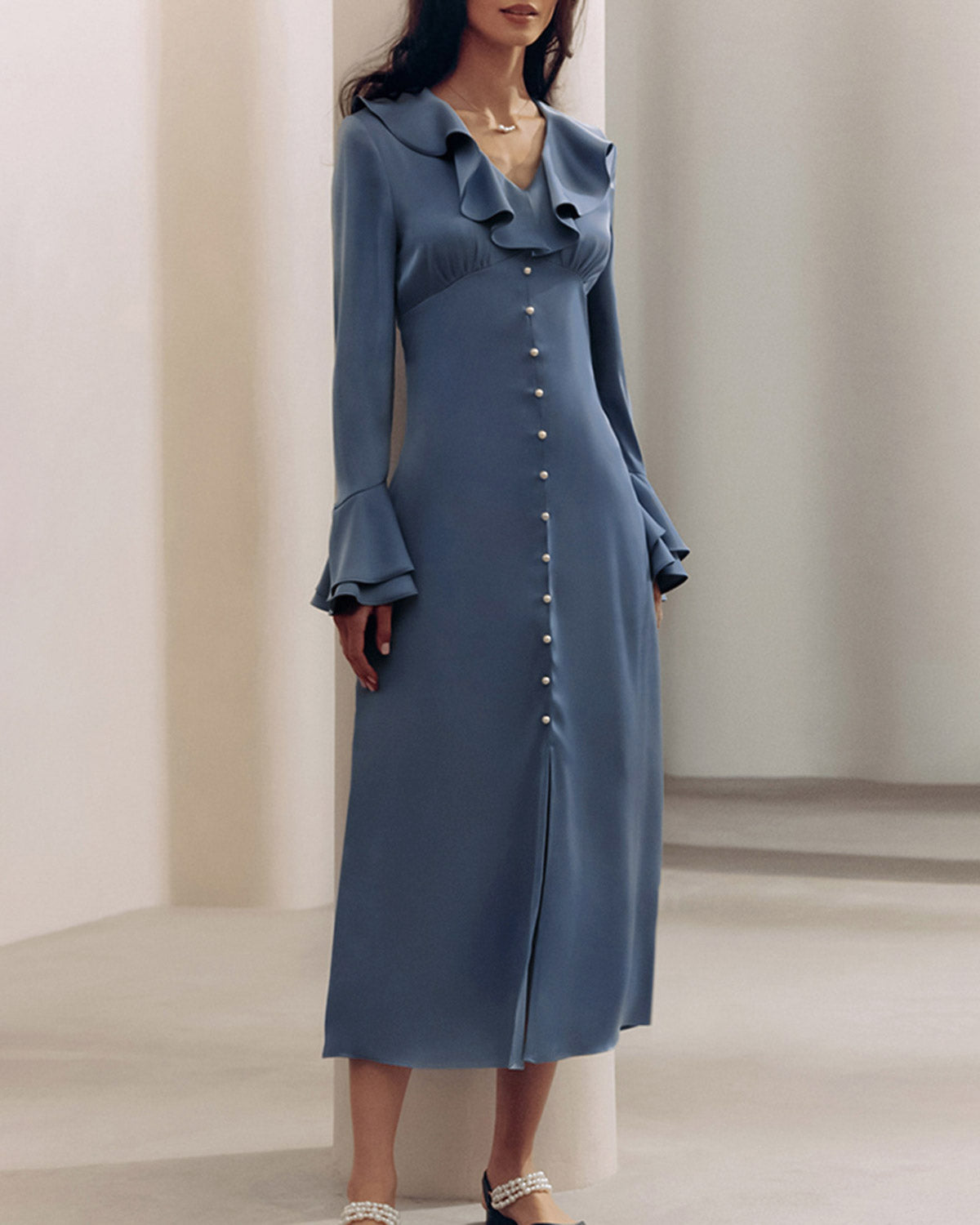 Women's Woven Polyester Midi Dress Dresses - RIHOAS