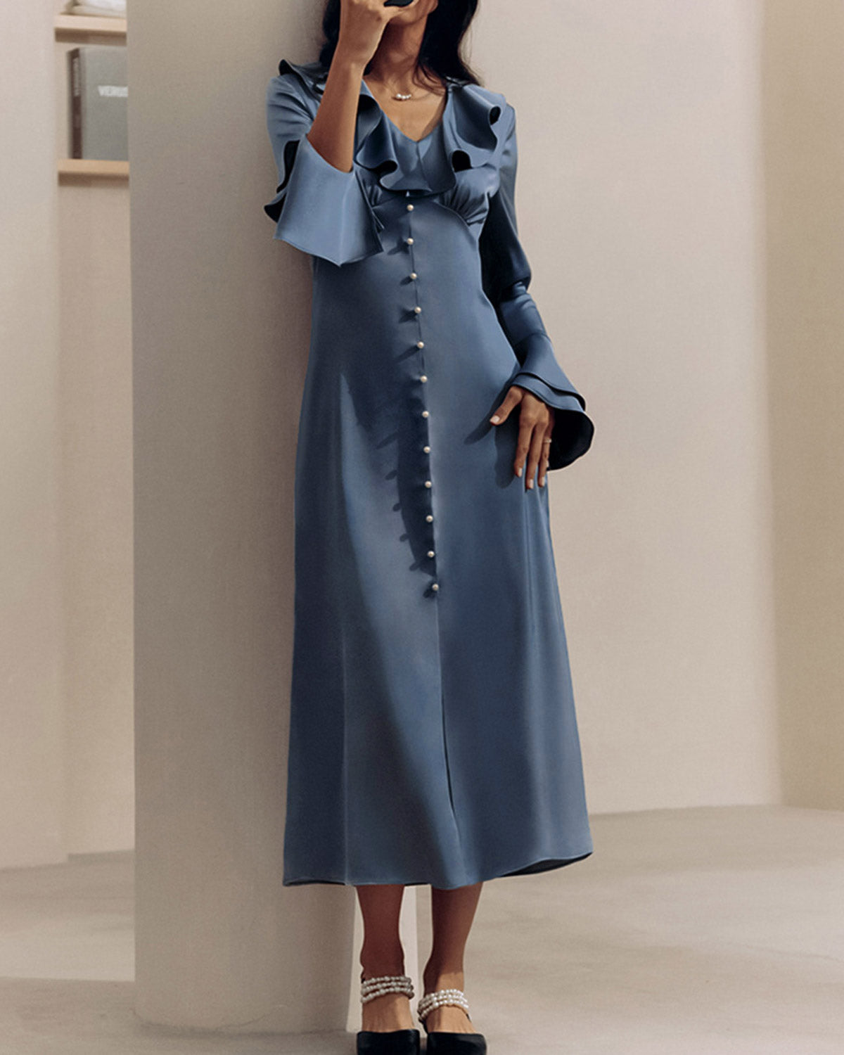 Women's Woven Polyester Midi Dress Dresses - RIHOAS