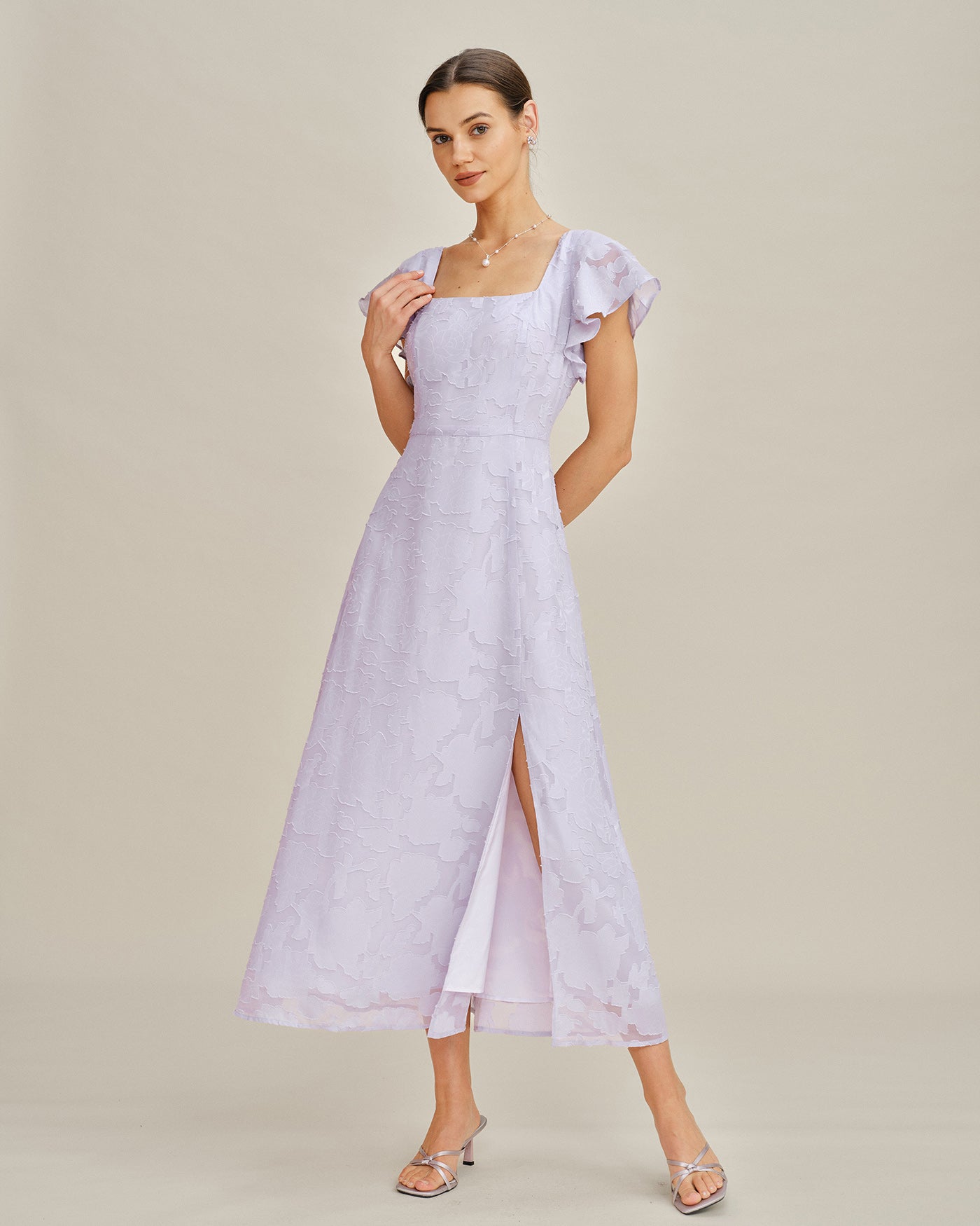 Purple Square Neck Jacquard Midi Dress & Reviews - Purple - Dresses | RIHOAS Purple Square Neck Jacquard Midi Dress & Reviews - Purple - Dresses | RIHOAS