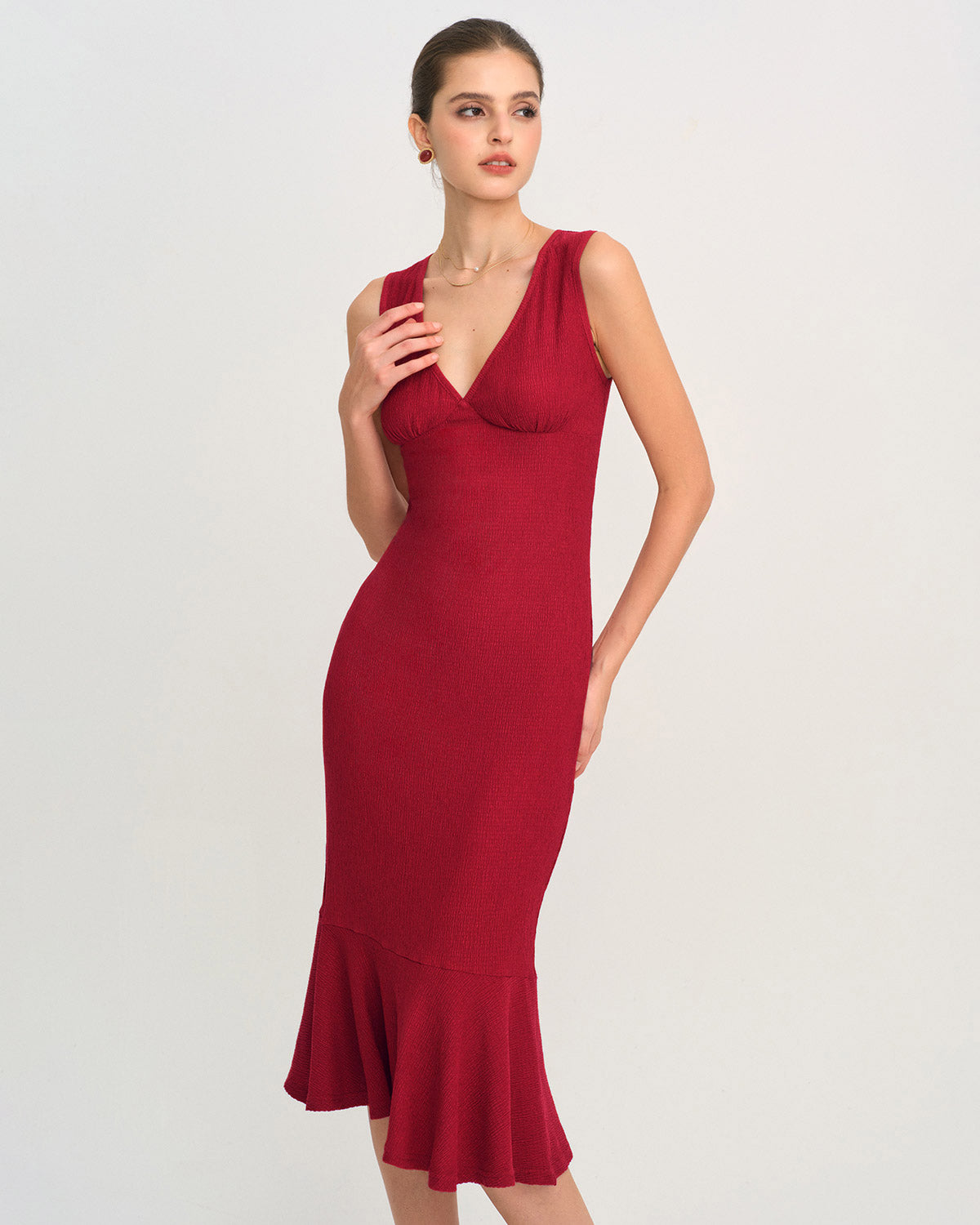 chinese dress ladies Rihoas V Neck A-Line Midi Dress for Women, Red / L