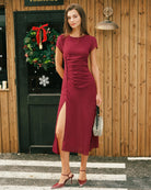 Women's Woven Polyester Midi Dress Dresses - RIHOAS