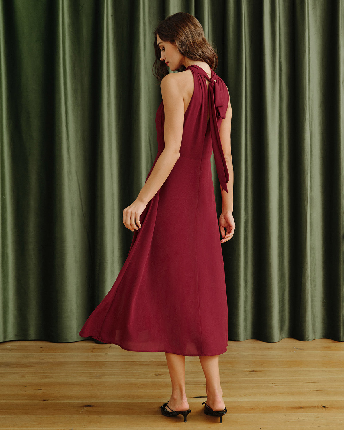 Women's Woven Polyester Midi Dress Dresses - RIHOAS