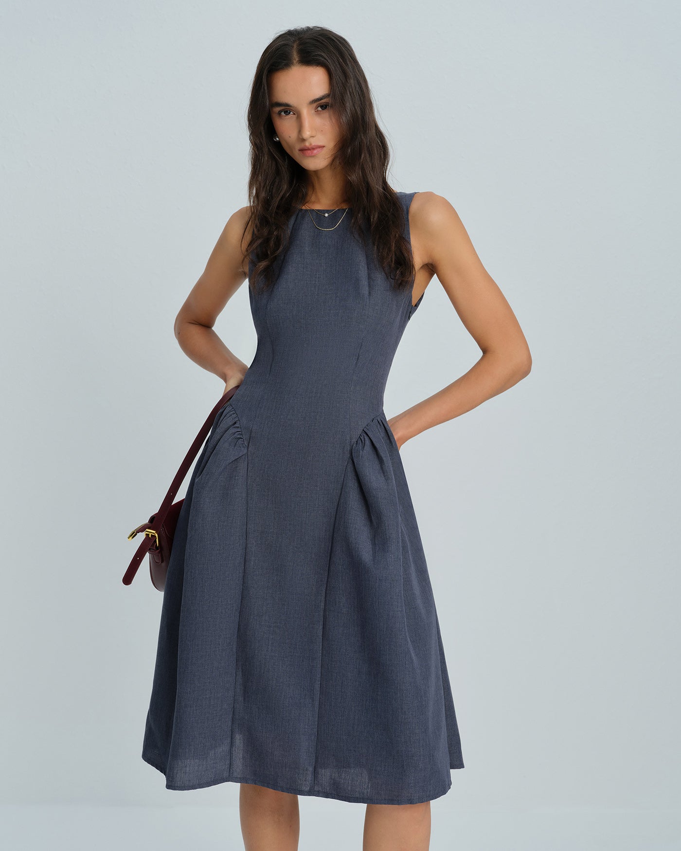 Grey Boat Neck Sleeveless Midi Dress Grey Boat Neck Sleeveless Midi Dress