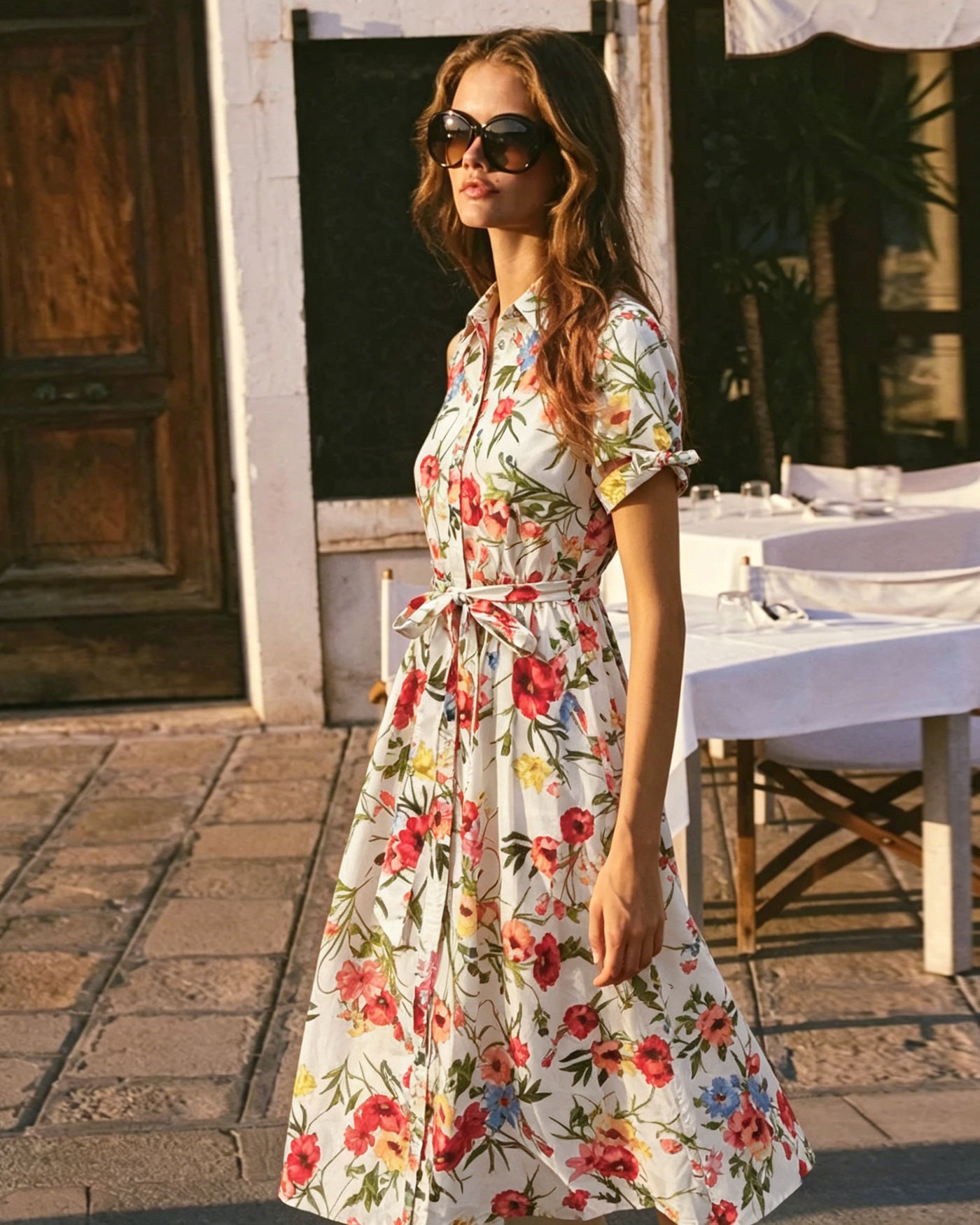 Floral Collar Tie Midi Dress