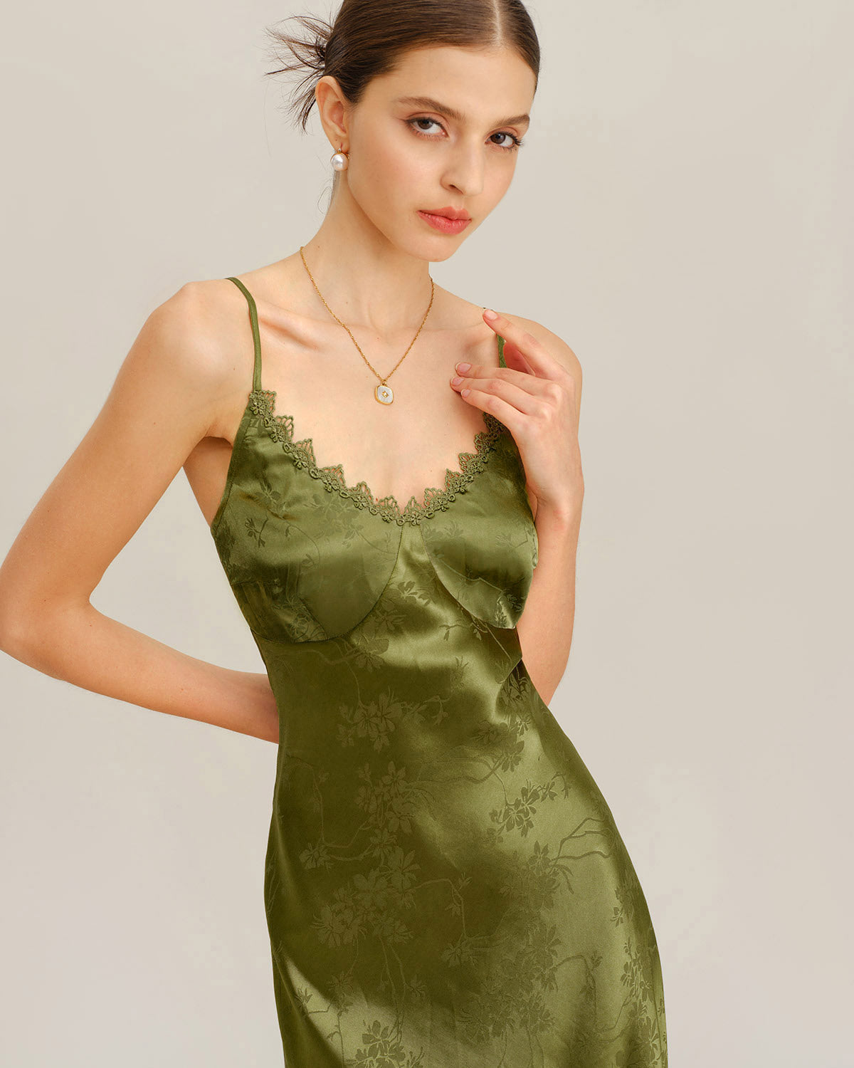 Green Jacquard Corset Slip Maxi Dress & Reviews - Green - Dresses