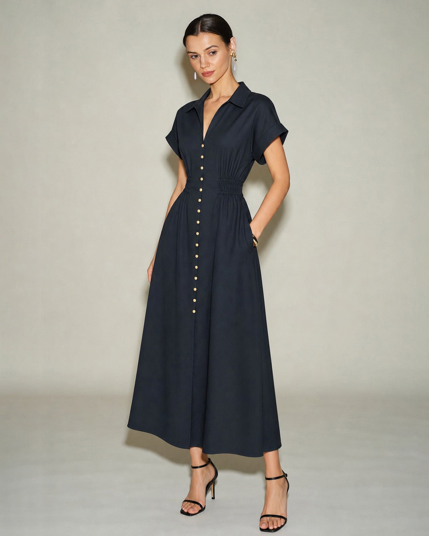 Women's Woven Polyester Midi Dress Dresses - RIHOAS