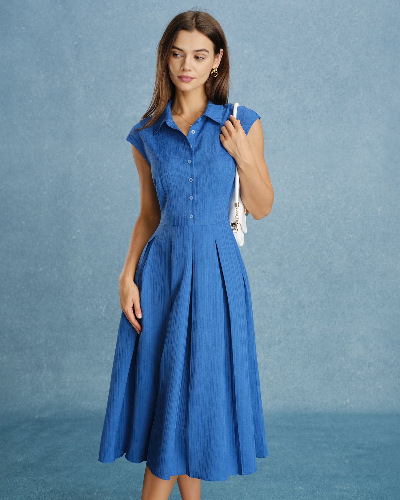Blue Collar Button Button Midi Dress Blue Collar Button Button Midi Dress