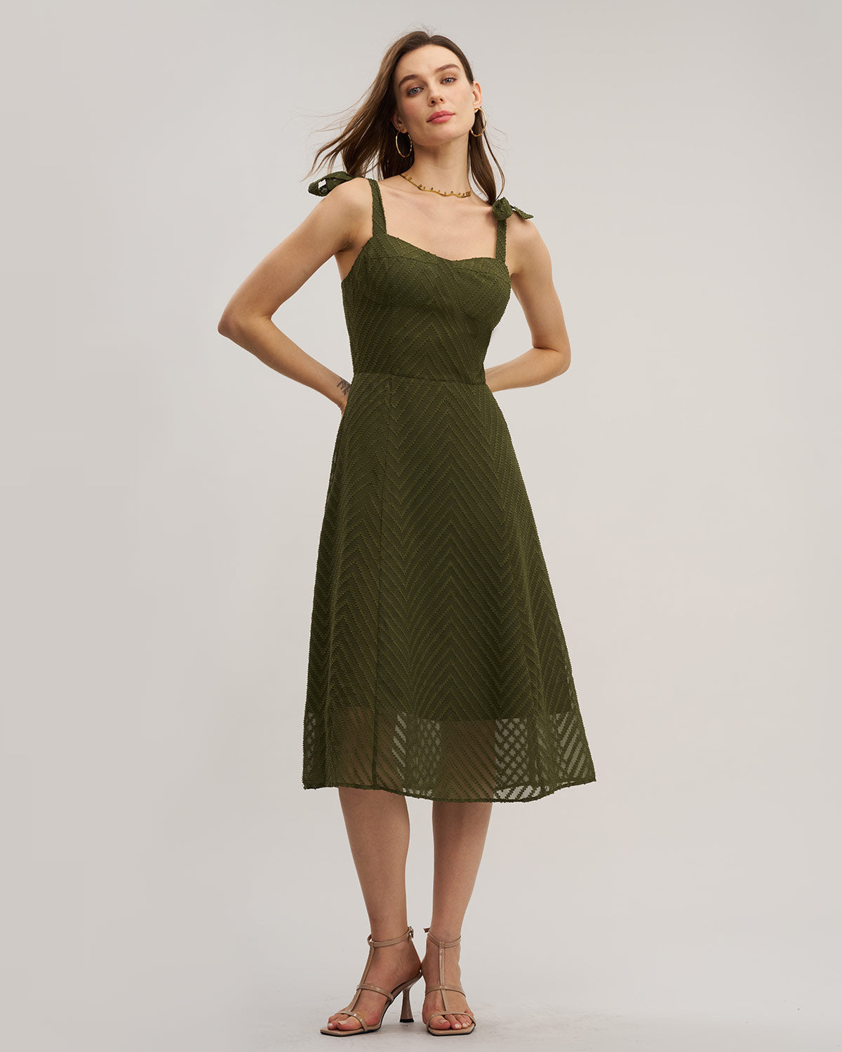 Women's Woven Polyester Midi Dress Dresses - RIHOAS