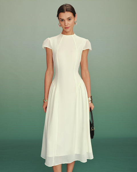 Apricot Mock Neck A-Line Midi Dress & Reviews - Apricot - Dresses