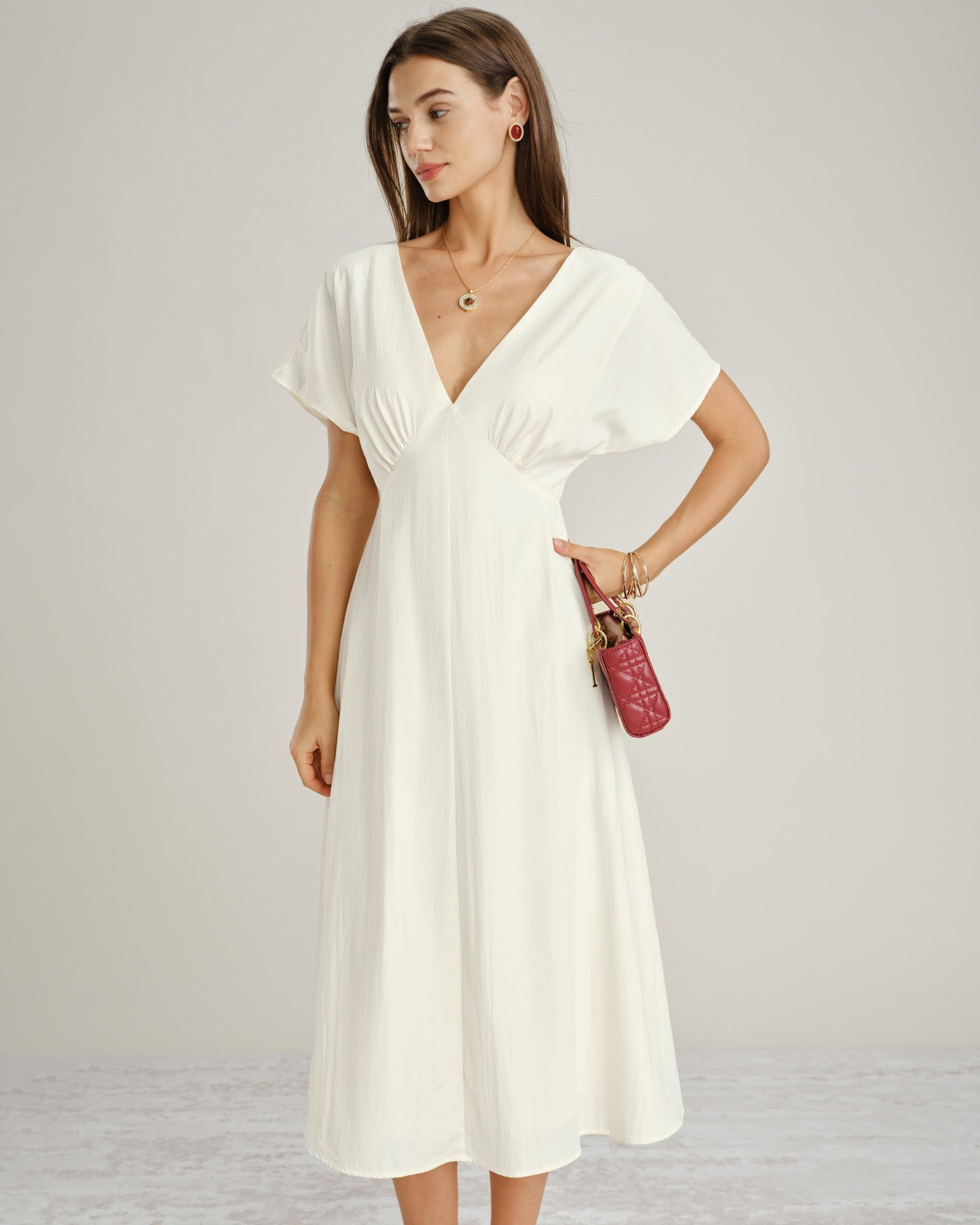 Women's Woven Polyester Midi Dress Dresses - RIHOAS
