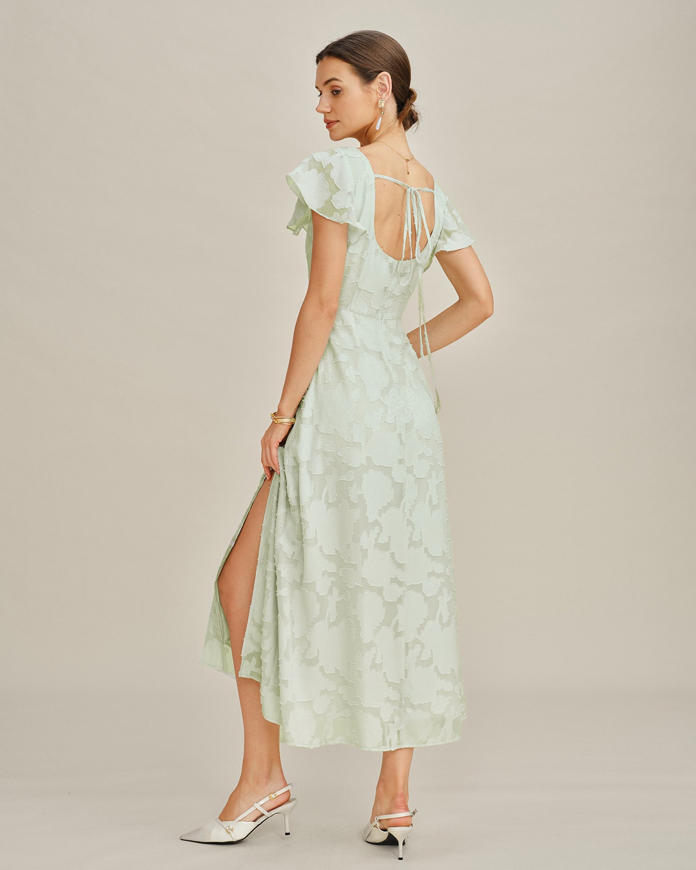 Green Square Neck Floral Textured Midi Dress & Reviews - Green - Dresses | RIHOAS Green Square Neck Floral Textured Midi Dress & Reviews - Green - Dresses | RIHOAS