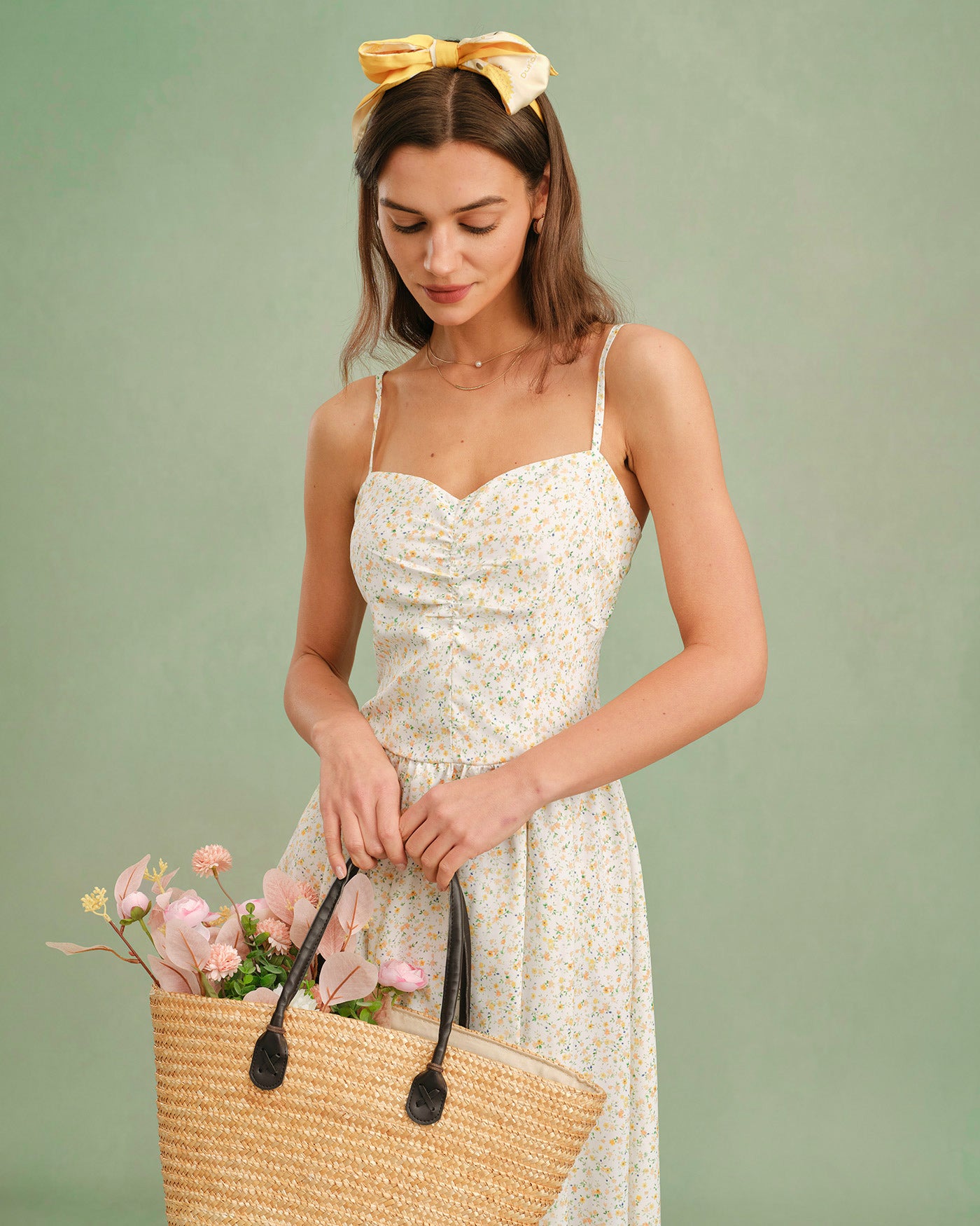 Yellow Sweetheart Neck Floral Slip Midi Dress & Reviews - Yellow - Dresses