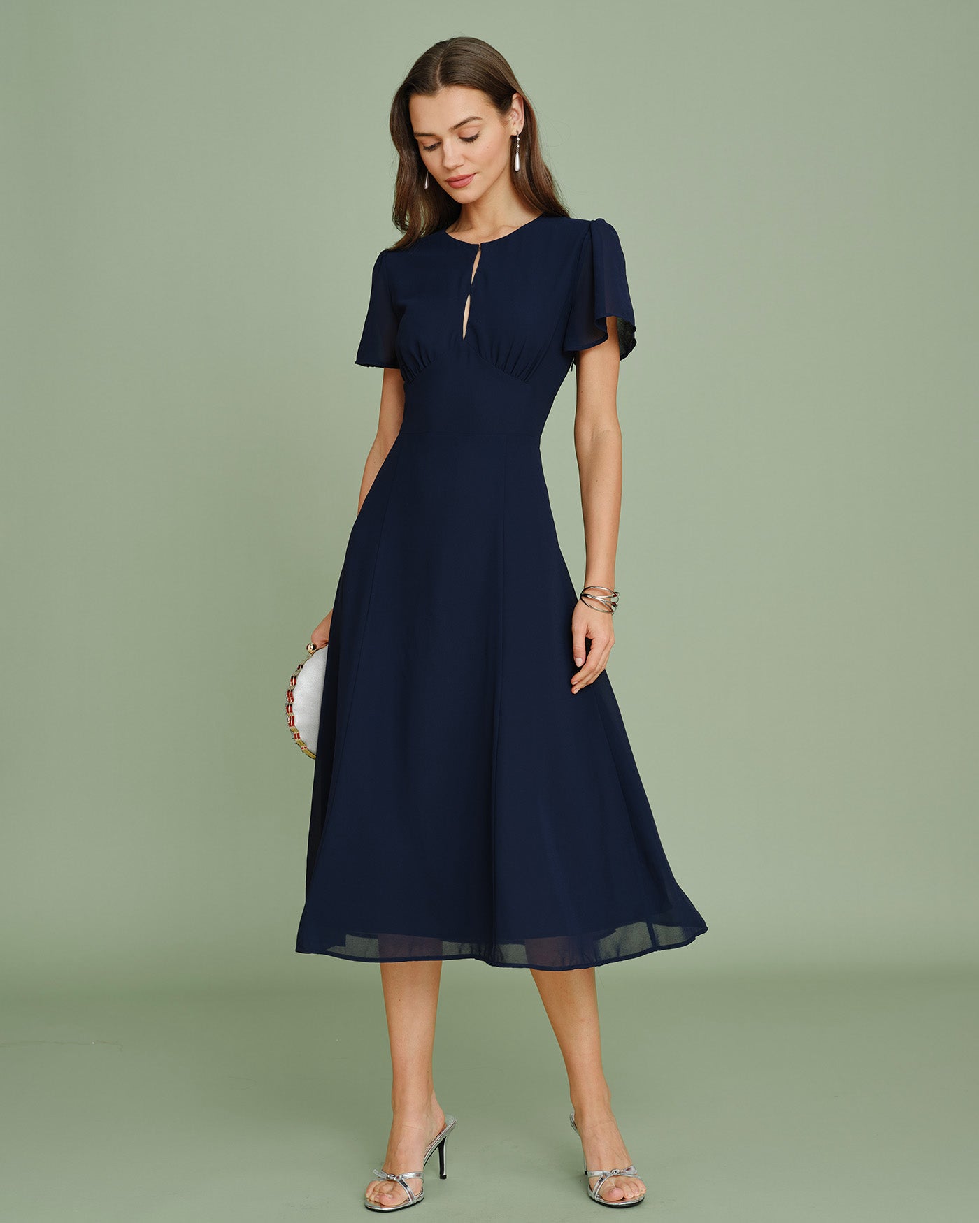 womens navy midi dress Navy Cut Out Chiffon Midi Dress