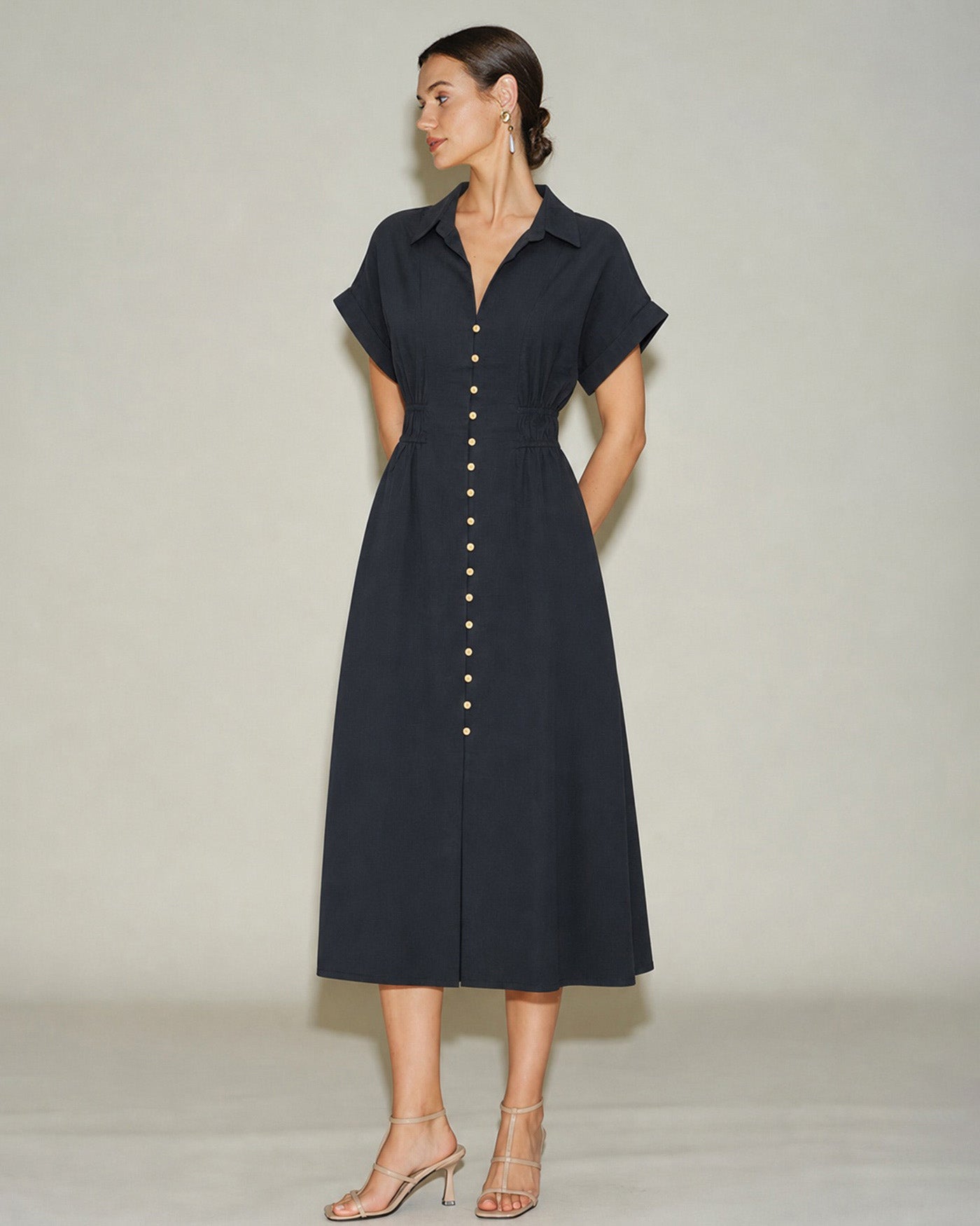 Women's Woven Polyester Midi Dress Dresses - RIHOAS