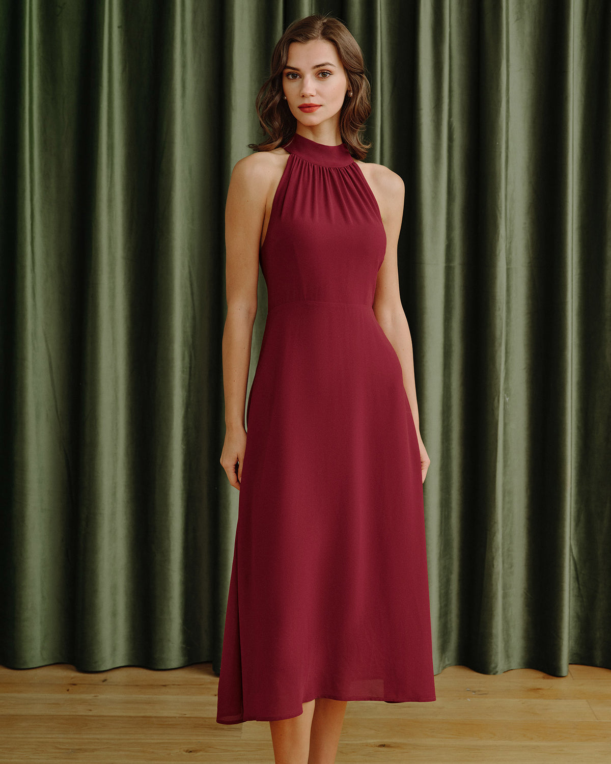 Women's Woven Polyester Midi Dress Dresses - RIHOAS