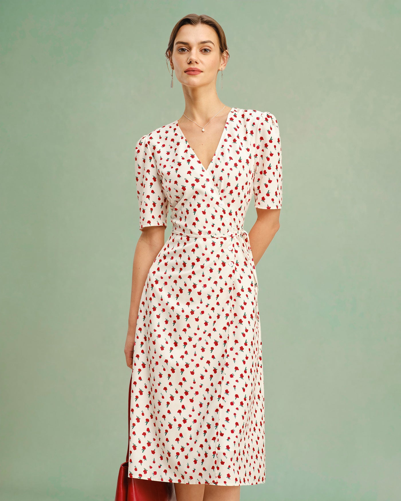 Apricot Floral V Neck Midi Dress