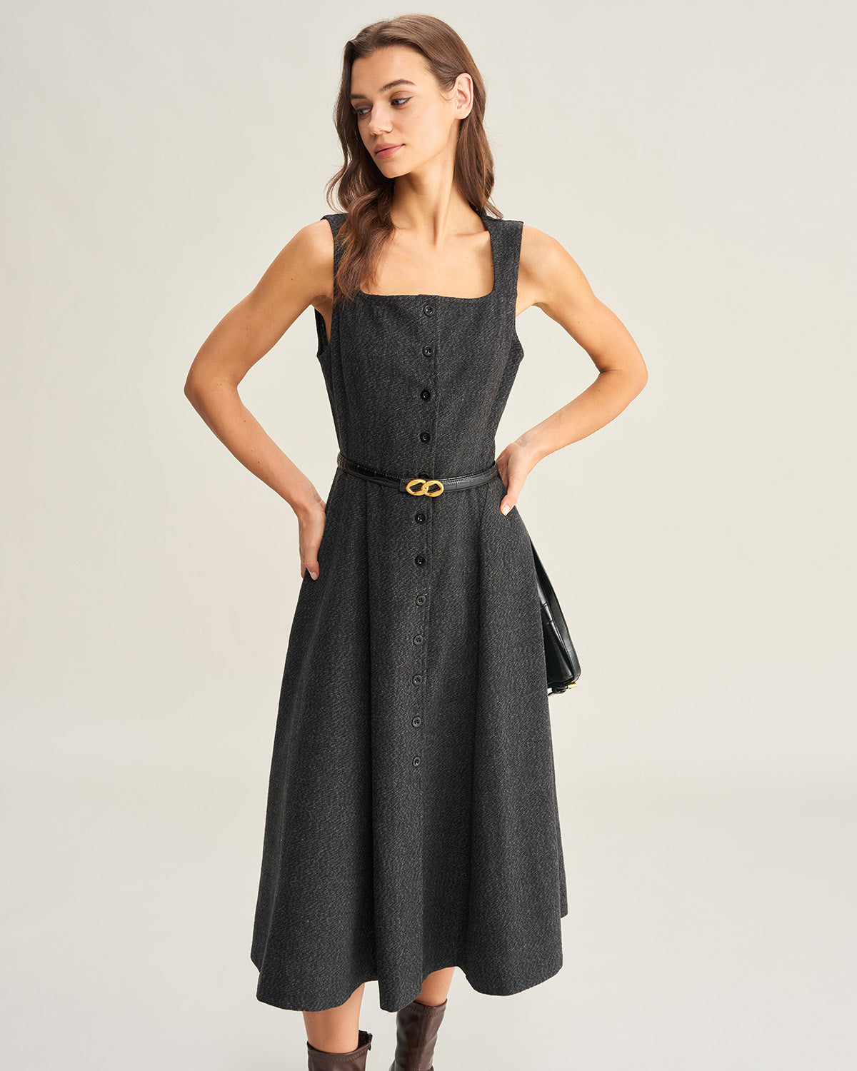 Grey Tweed Sleeveless Midi Dress Grey Tweed Sleeveless Midi Dress