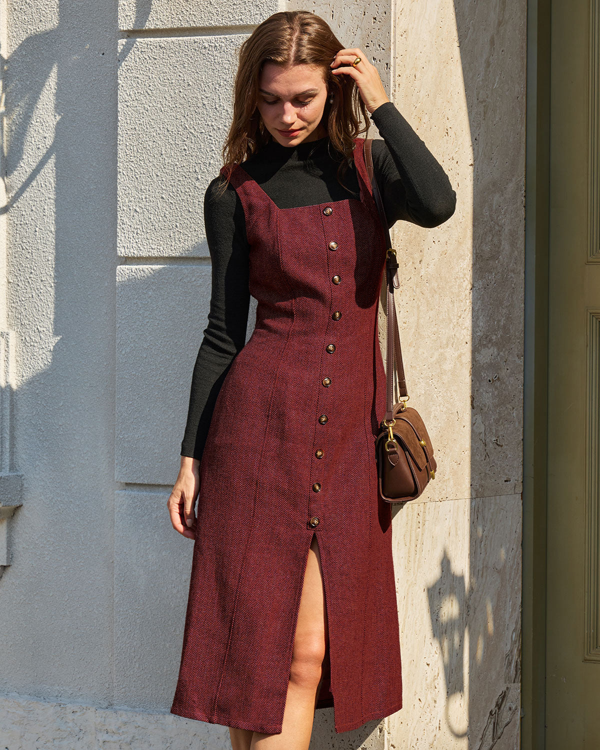 Women's Woven Polyester Midi Dress Dresses - RIHOAS