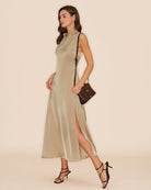 Women's Woven Polyester Midi Dress Dresses - RIHOAS
