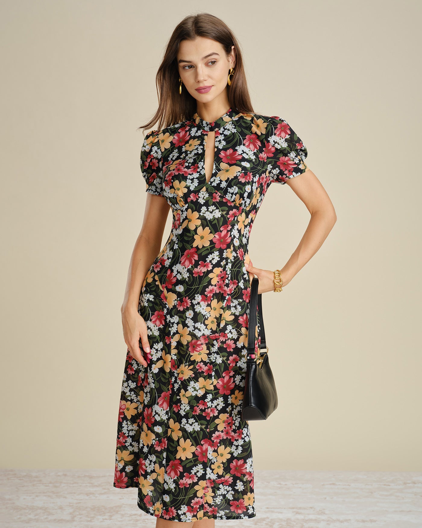 Women's Woven Polyester Midi Dress Dresses - RIHOAS