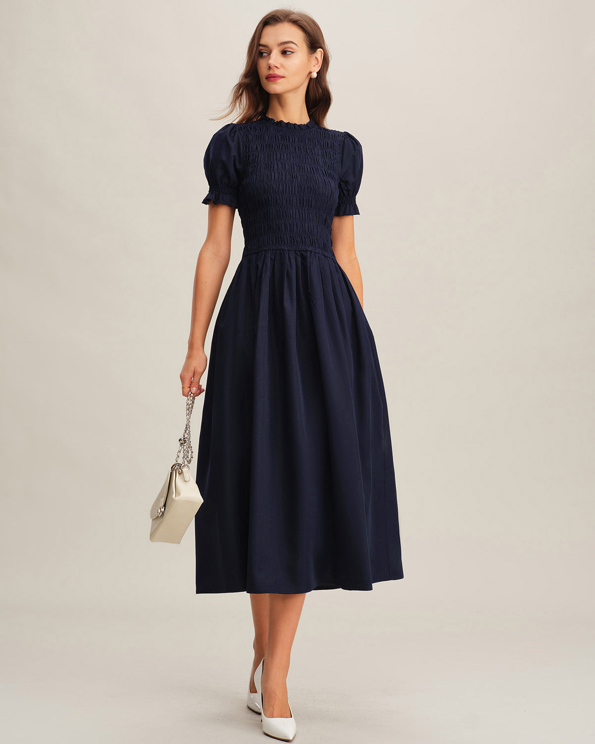 Blue Shirred A-Line Midi Dress & Reviews - Blue - Dresses | RIHOAS Blue Shirred A-Line Midi Dress & Reviews - Blue - Dresses | RIHOAS