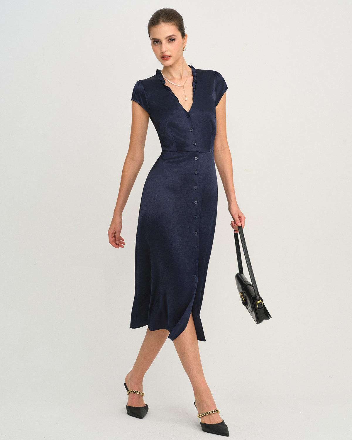 Women's Woven Polyester Midi Dress Dresses - RIHOAS