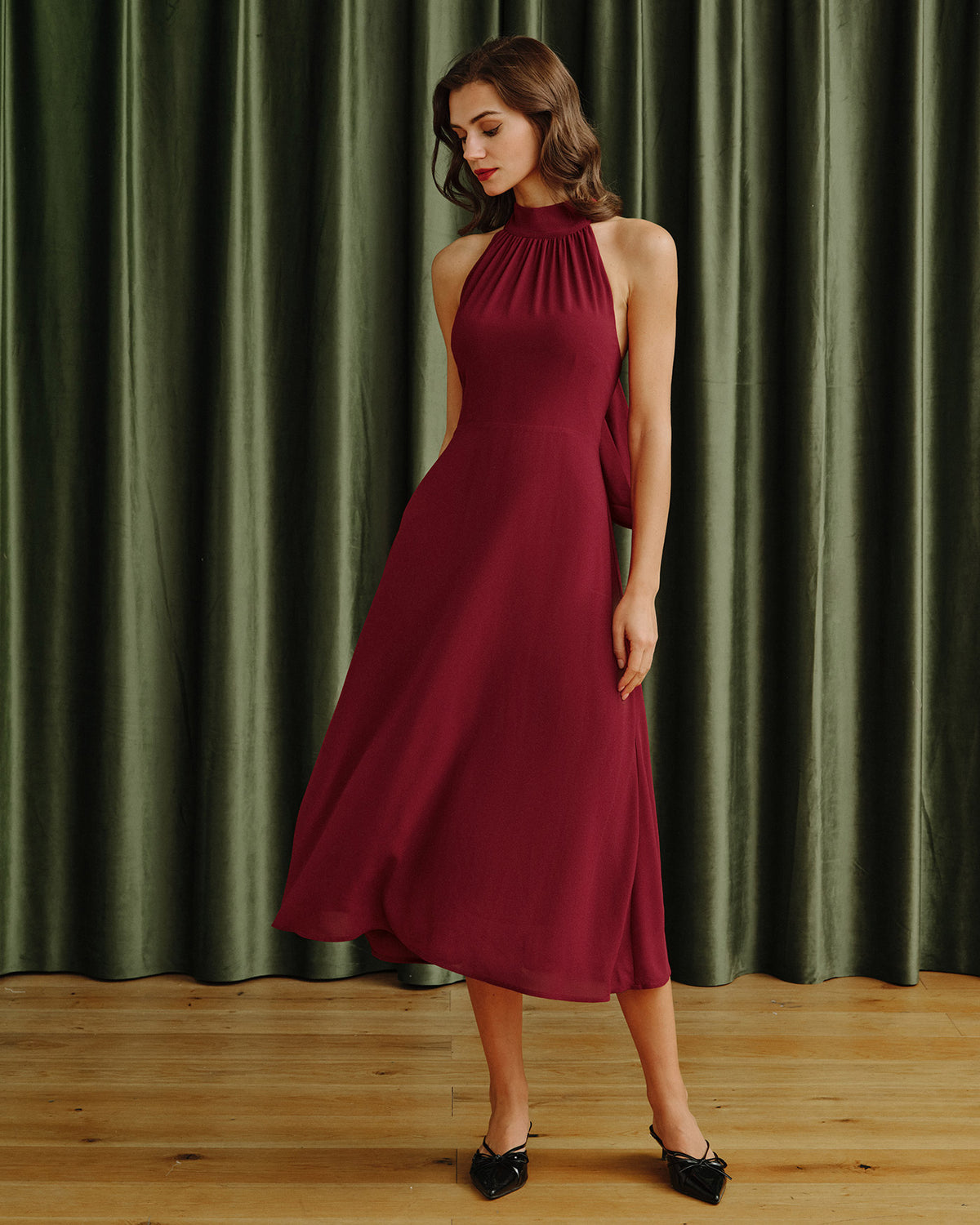 Women's Woven Polyester Midi Dress Dresses - RIHOAS