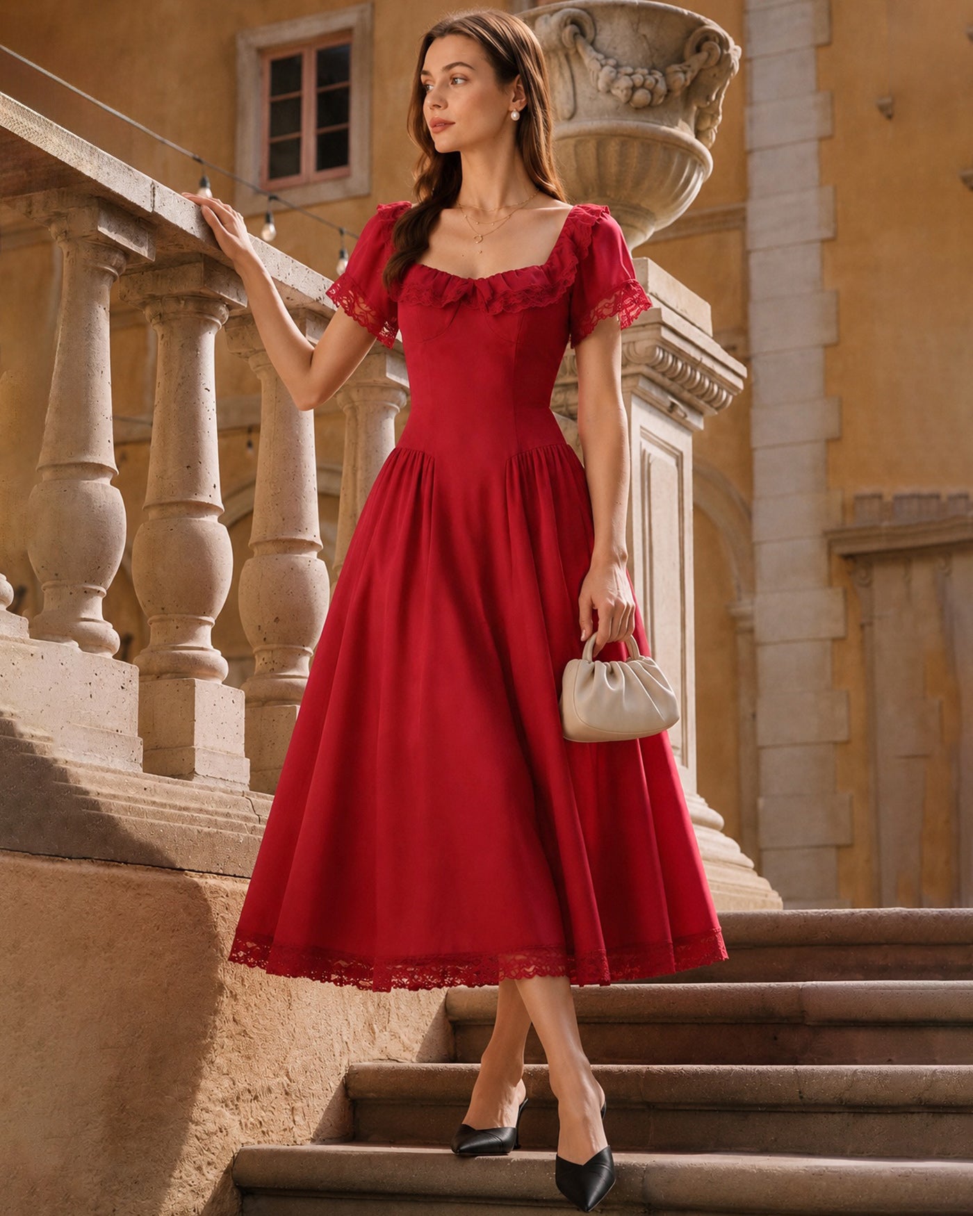 Women's Woven Polyester Midi Dress Dresses - RIHOAS