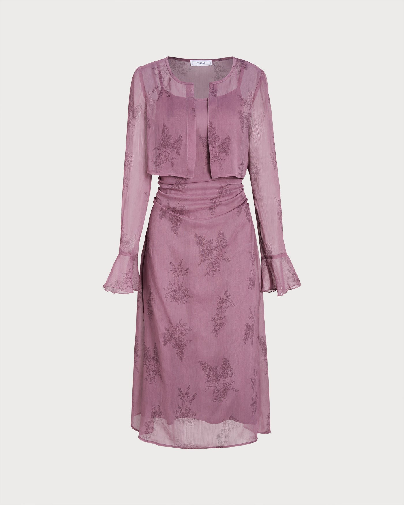 Purple Floral Ruched Slip Midi Dress & Reviews - Purple - Dresses | RIHOAS Purple Floral Ruched Slip Midi Dress & Reviews - Purple - Dresses | RIHOAS
